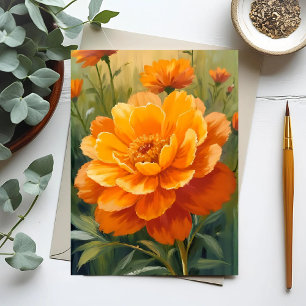 Marigold Flower   Orange Watercolor Floral Painted Postcard