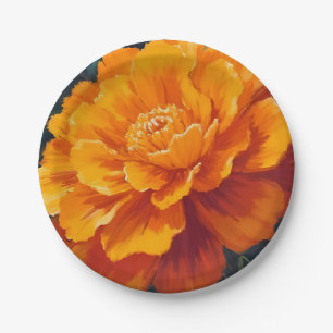 Marigold Flower Watercolor Floral Painting Paper Plate
