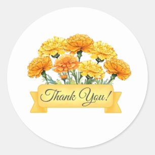 Marigold Flowers Floral Thank You Classic Round Sticker