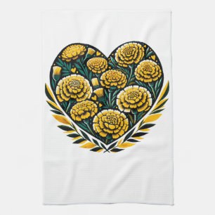 Marigold Flowers Retro Marigolds                   Tea Towel