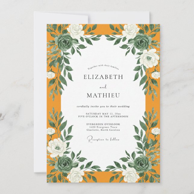 Marigold Foliage Eucalyptus Wedding Invitation (Front)