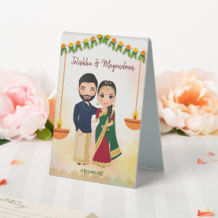 Marigold garlands with Hindu couple Tamil wedding