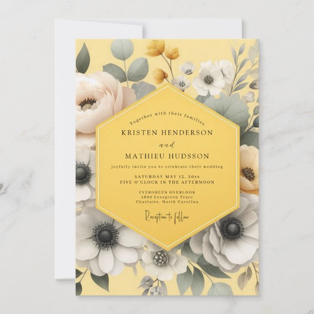 Marigold Grey Anemone Wedding Invitation (Front)