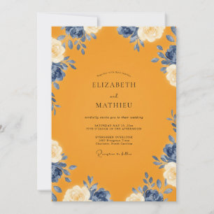 Marigold Indigo Ranunculus Eucalyptus Wedding Invitation