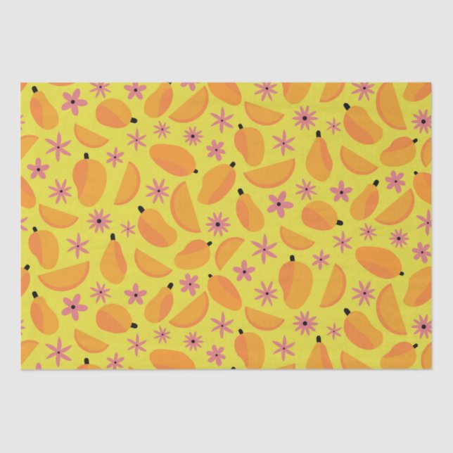 Marigold Mango Fruit and Flowers Pattern  Tissue Paper (Front)
