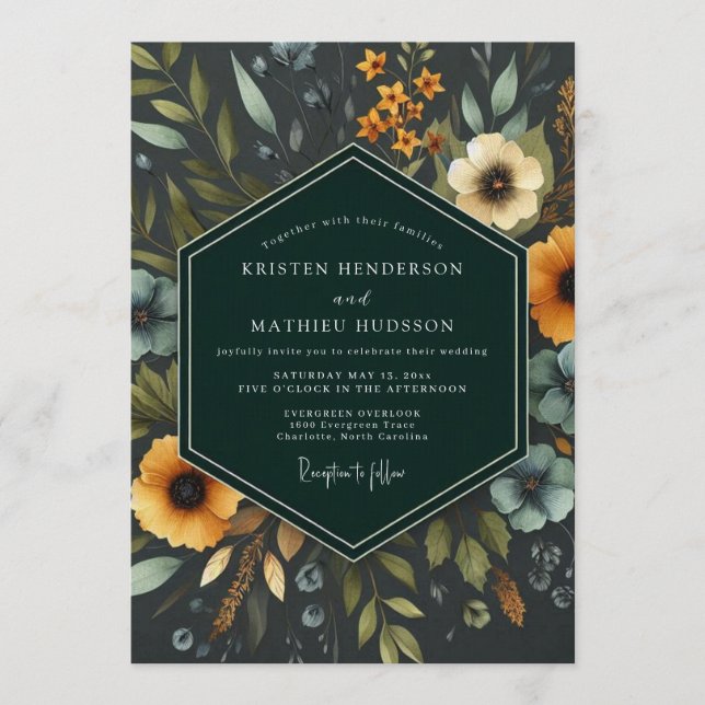 Marigold Nocturnal Bloom Wedding Invitation (Front)