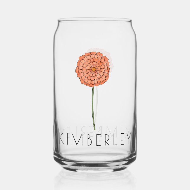 MARIGOLD October Birth Flower Custom Name Can Glass (Front)
