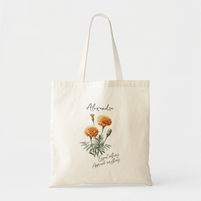 Marigold October Birth Flower Custom Name Tote Bag (Front)