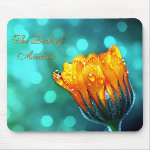 Marigold on Aqua Mouse Mat