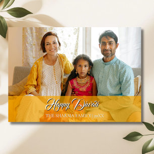 Marigold Orange Elegant Photo Happy Diwali Holiday Card
