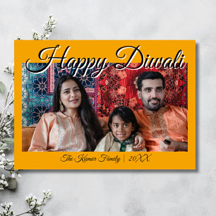 Marigold Orange Luxury Photo Happy Diwali Greeting Holiday Card