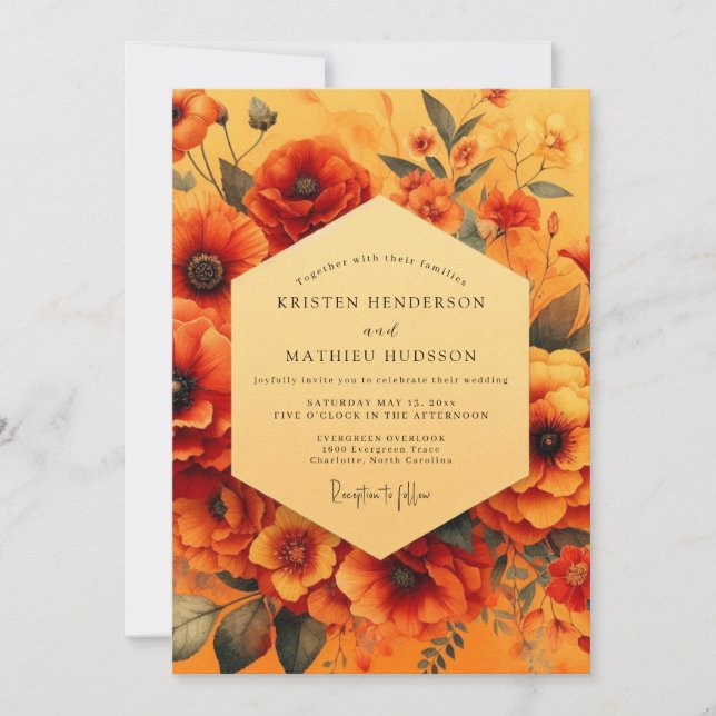 Marigold Painterly Poppy Wedding Invitation (Front)