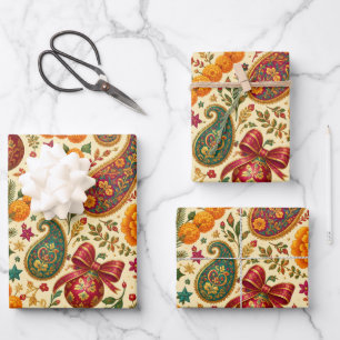 Marigold Paisley Christmas Wrapping Paper Sheets