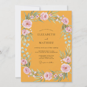 Marigold Pink Ranunculus Eucalyptus Wedding Invitation