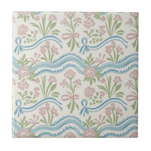 Marigold preppy grandmillennial floral wavy stripe tile