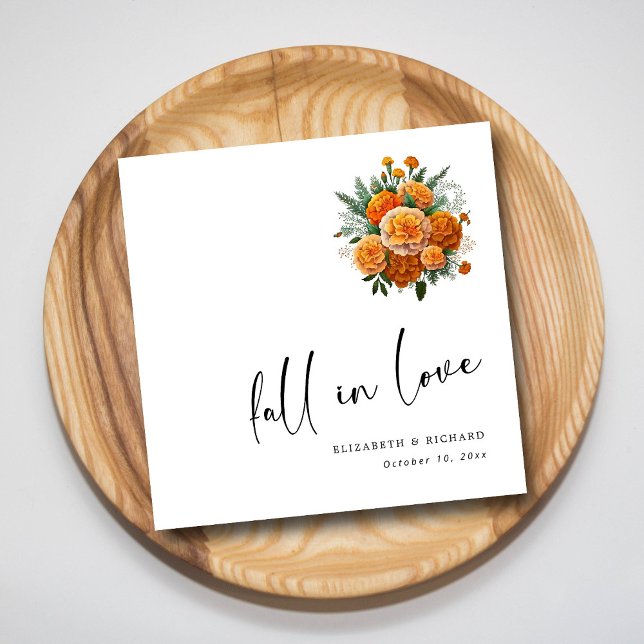 Marigold Romance: Custom Fall in Love Wedding Napkin (Marigold Romance Custom Fall in Love Wedding Napkins)