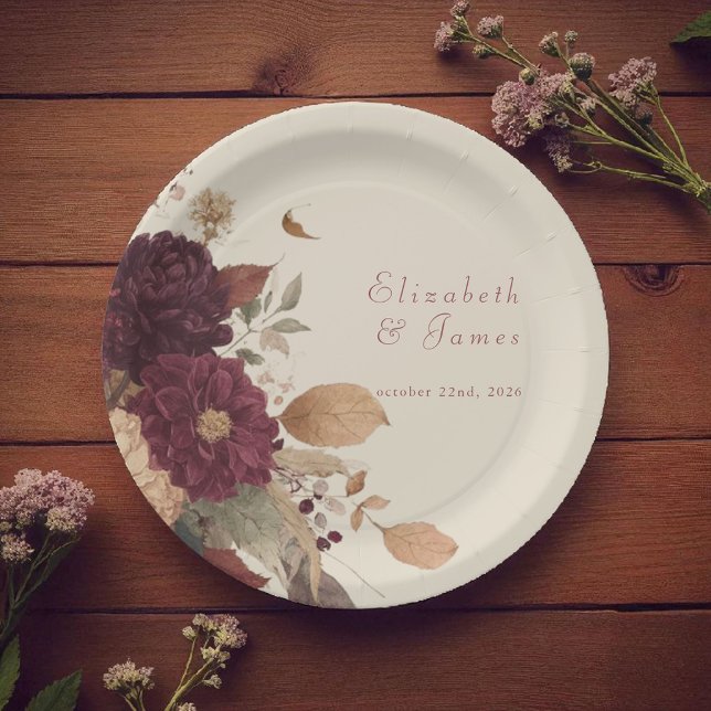 Marigold Rustic Boho Autumn Floral Wedding Paper Plate (Creator Uploaded)