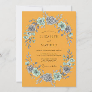 Marigold Slate Leaf Wedding Invitation