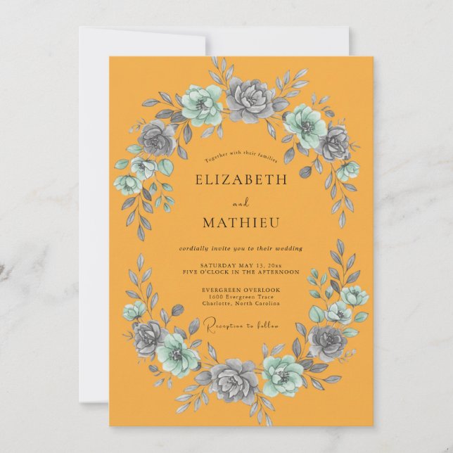 Marigold Slate Leaf Wedding Invitation (Front)