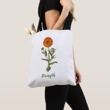 Marigold Strength Inspirational Floral Tote Bag