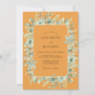 Marigold Teal Leafy Wedding Invitation