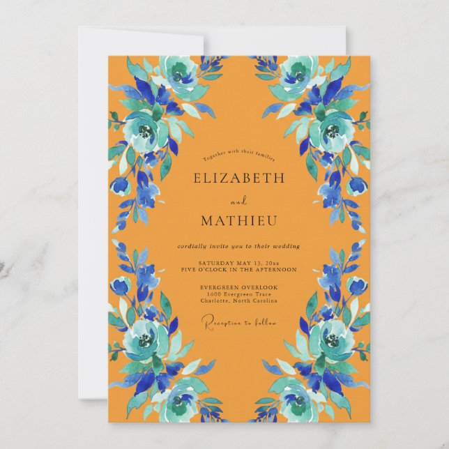 Marigold Teal Painted Wedding Invitation (Front)