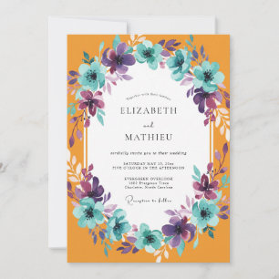 Marigold Turquoise Painted Wedding Invitation
