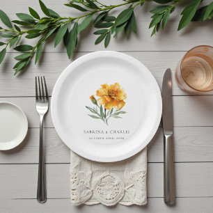 Marigold Wedding Elegant Floral Fall Paper Plate