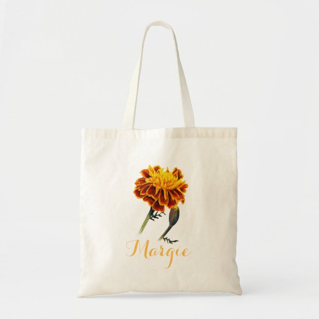Marigold with bud orange margie library bag (Front)