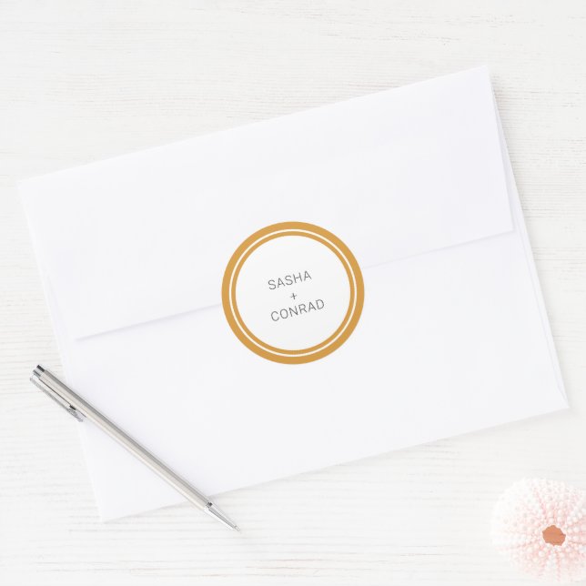 Marigold Yellow Bold Border Modern Wedding Classic Round Sticker (Envelope)