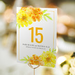 Marigold yellow flower wedding event table number<br><div class="desc">Marigold flower floral art vertical wedding table card number. Perfect for summer flower weddings. Edit this card with your own names and wedding details and table number. You must change the number to each table number that you need and add them to your cart, one at a time. Quantity discounts...</div>