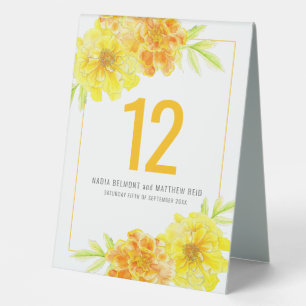 Marigold yellow flower wedding event table number