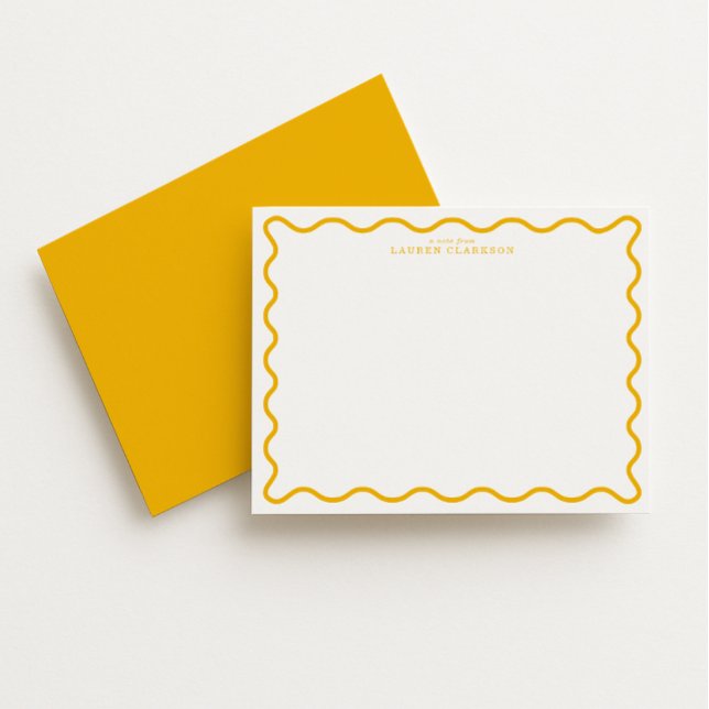 Marigold Yellow Modern Wavy Border Note Card (Creator Uploaded)