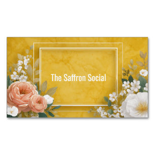 Marigold Yellow Watercolor Floral Roses Magnetic Business Card