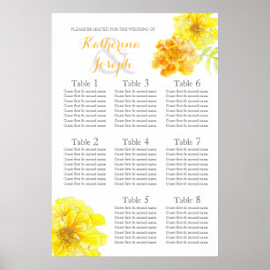 Marigold yellow Wedding Seating Table Planner 1-8 Poster