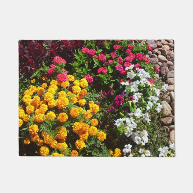 Marigold Zinnia Petunia Celosia Flower Mix Doormat (Front)