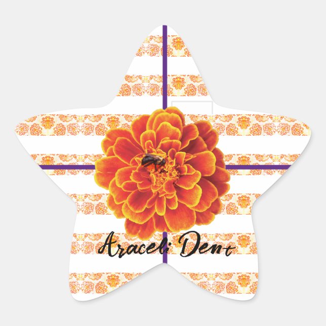 Marigolds and Bee  Star Sticker (Front)