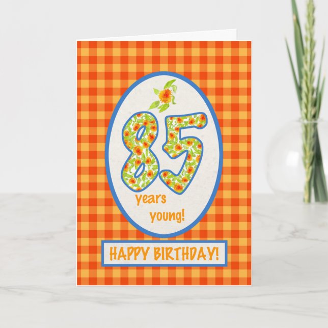 Marigolds and Check Gingham: 85th Birthday Card (Front)