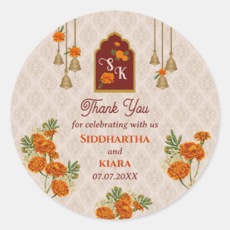 Marigolds bells Indian wedding thank you Sticker