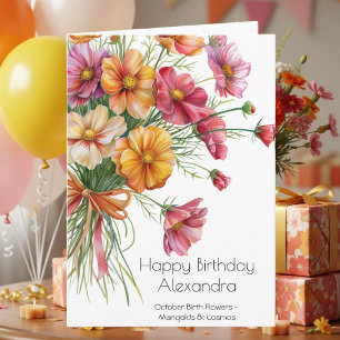 Marigolds Cosmos October Birth Flower Birthday Card