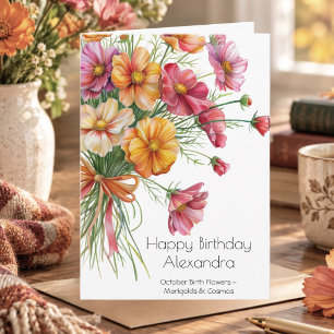 Marigolds Cosmos October Birth Flower Birthday Card