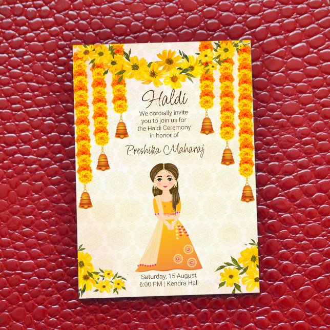Marigolds cute Indian girl Haldi invitation (Creator Uploaded)