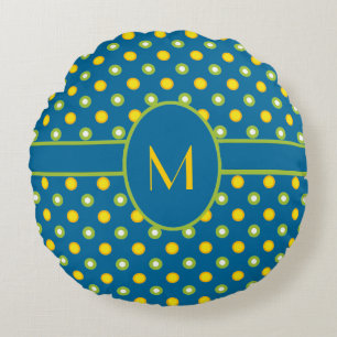 Marigolds, Green, Yellow Polka Dot Monogram Pillow
