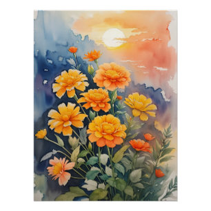 Marigolds in Watercolor Poster