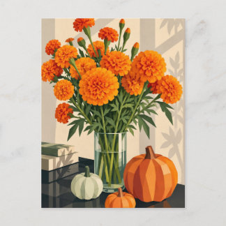 Marigolds & Pumpkins Geometric Autumn Postcard