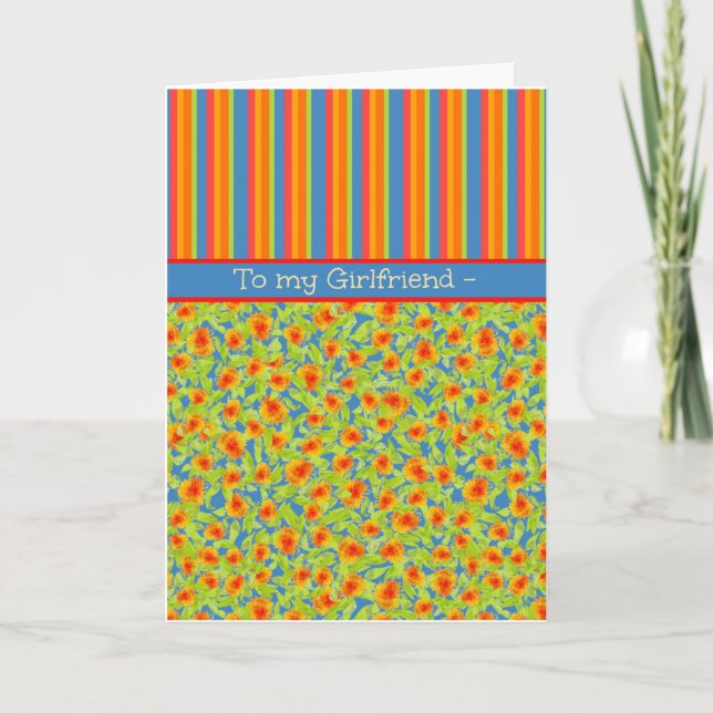 Marigolds Stripes, October Birthday for Girlfriend Card (Front)