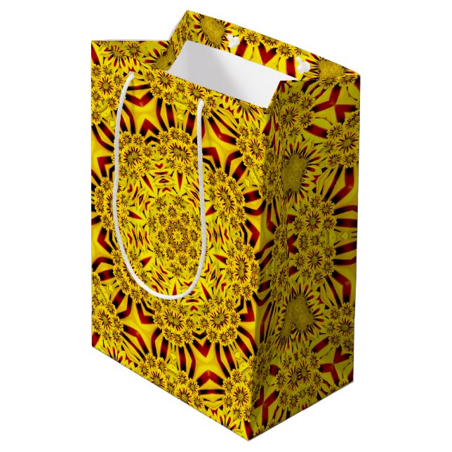 Marigolds Yellow & Red Vintage Kaleidoscope Medium Gift Bag (Back Angled)