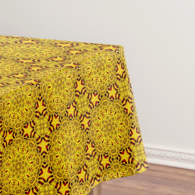 Marigolds Yellow & Red Vintage Kaleidoscope Tablecloth (In Situ)