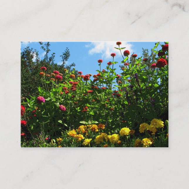 Marigolds, Zinnias and Blue Sky ATC Business Card (Front)