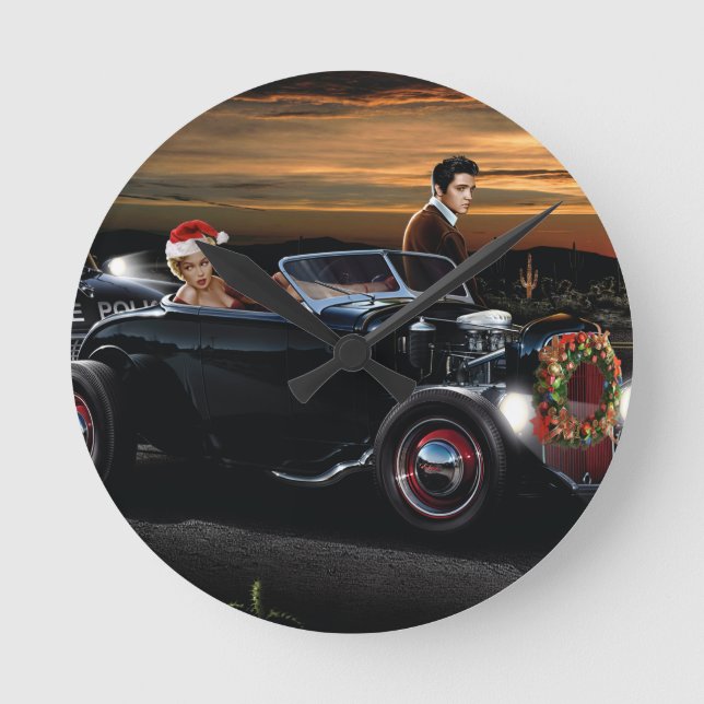 Marilyn and Elvis Christmas Joy Ride Round Clock (Front)